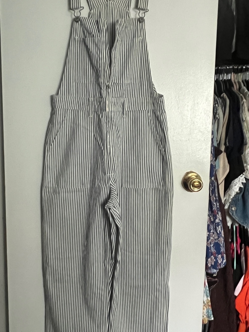 Abercrombie & Fitch Navy and White Pinstripe Womens Overalls